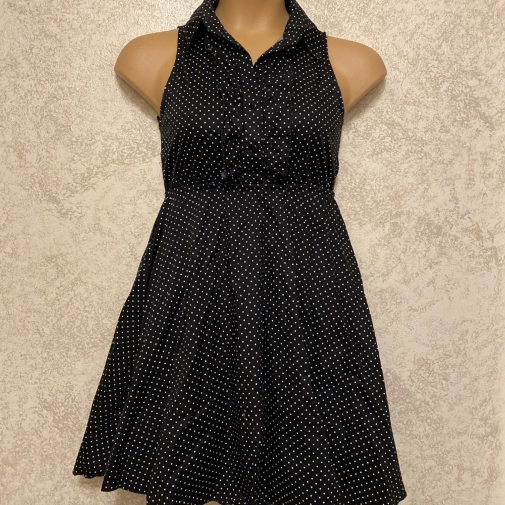 Bailey Blue Black and White Polka Dot Ruffle Midi Dress